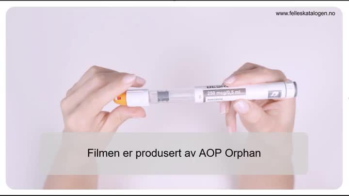 Instruksjonsfilm for bruk av ferdigfylt penn.