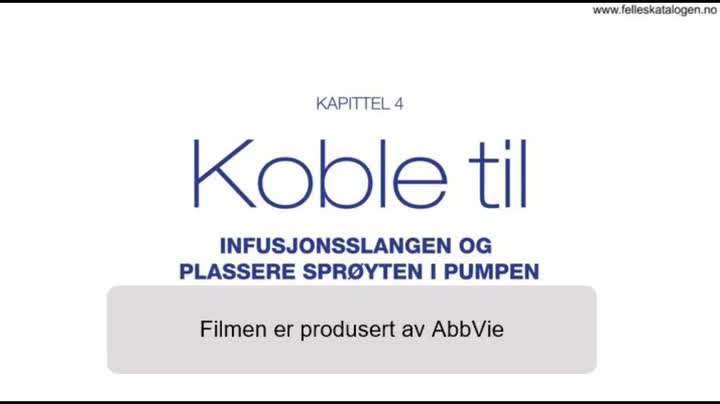 Opplæringsfilm om tilkobling til infusjonsslangen og plassering
av sprøyten i pumpen.